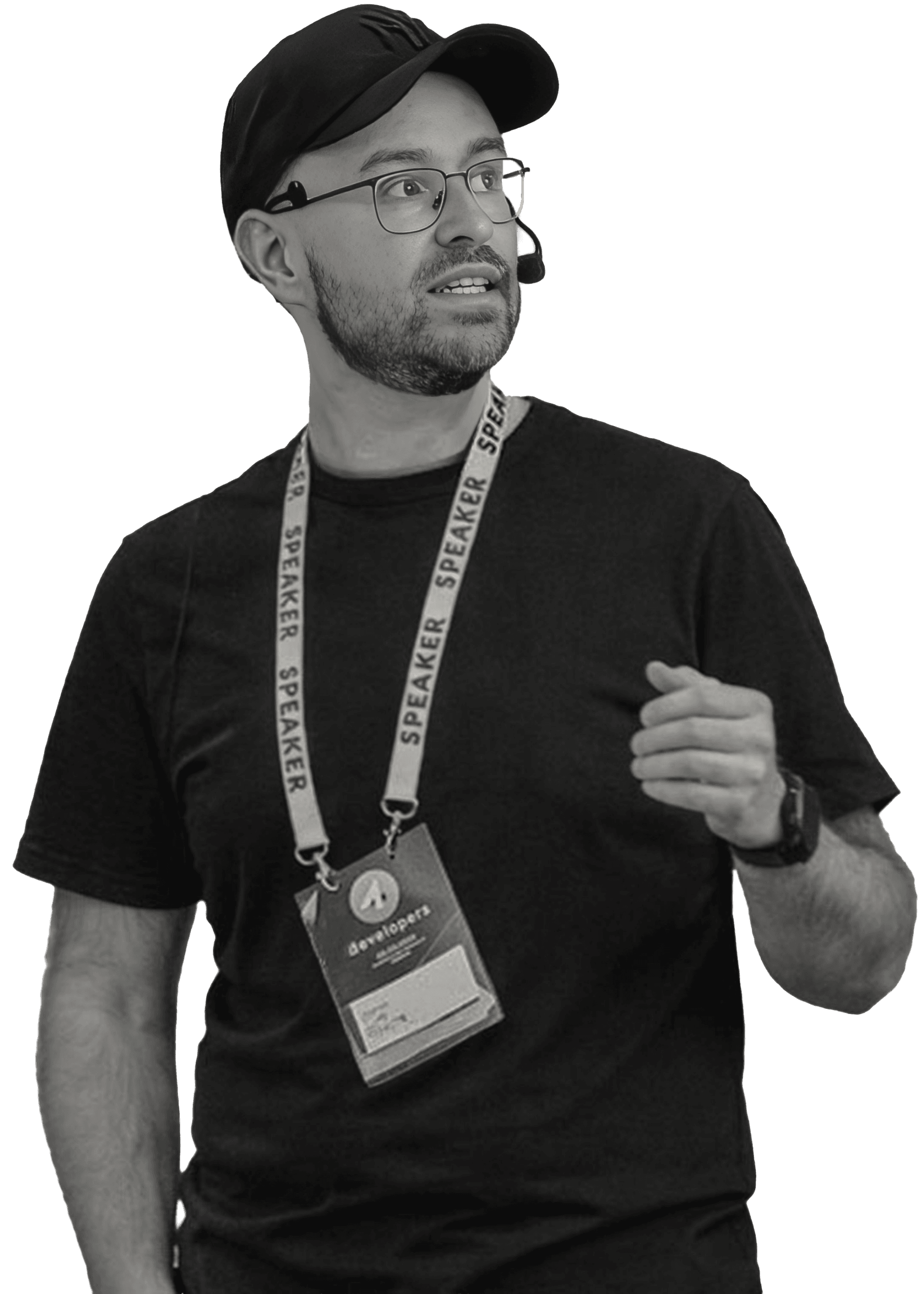 Black and white portrait photo of Szymon Chudy, a staff software engineer